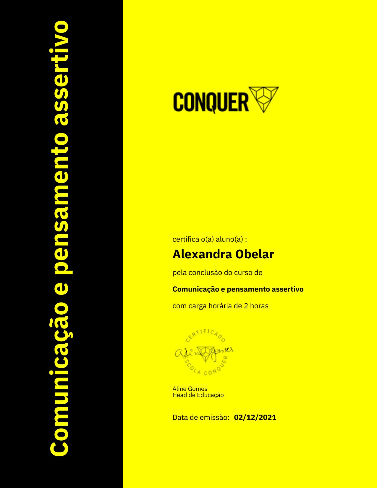 Certificado de Comunicação e pensamento assertivo